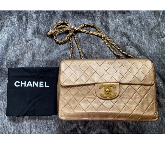 💝 Auth Chanel CC Jumbo Maxi Lambskin 24K Plate Gold Turn-lock Flap Purse 13” 💝 - Picture 1 of 6